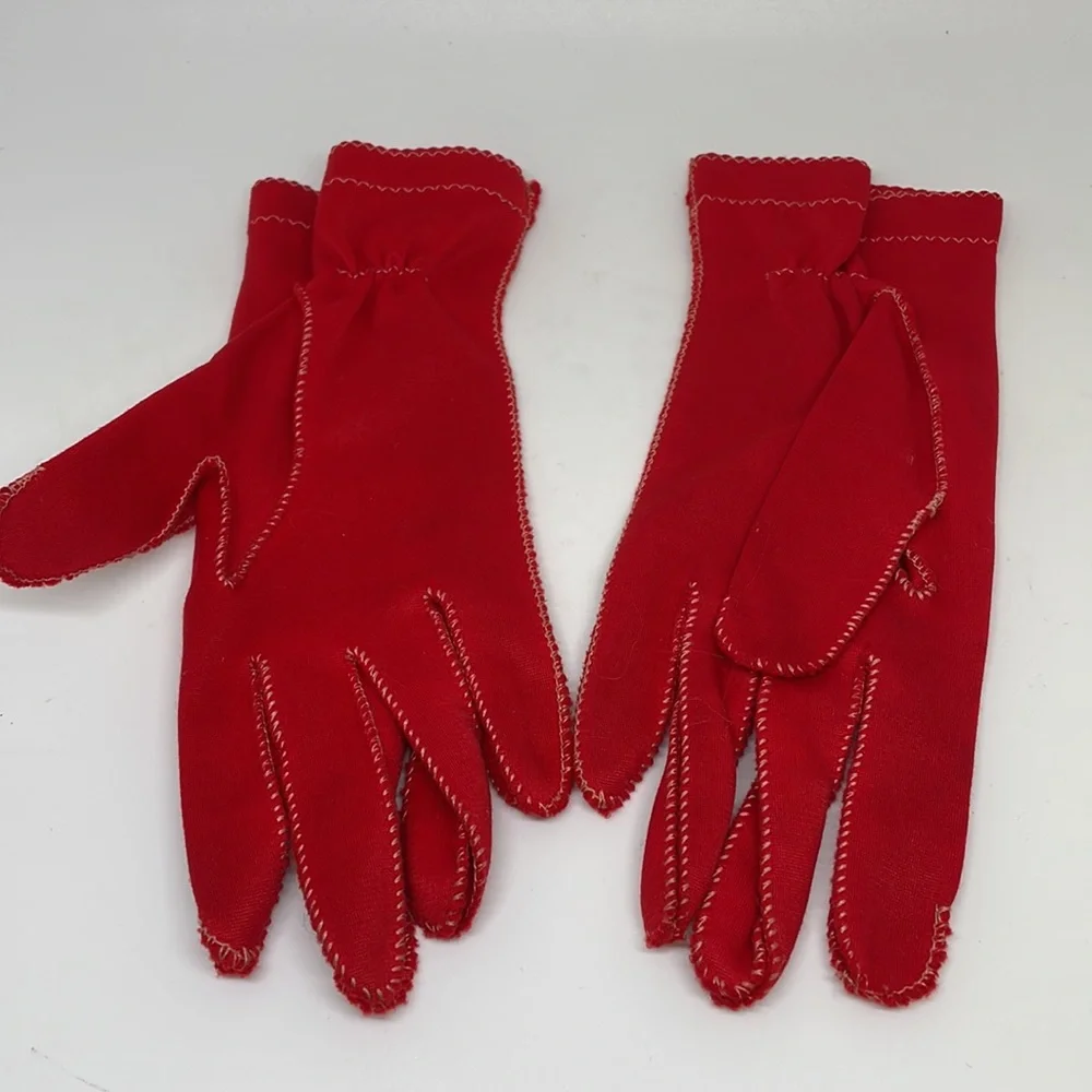 LEATHER SPUN NYLON GLOVES, red short 1950, VINTAGE, Size 6.5